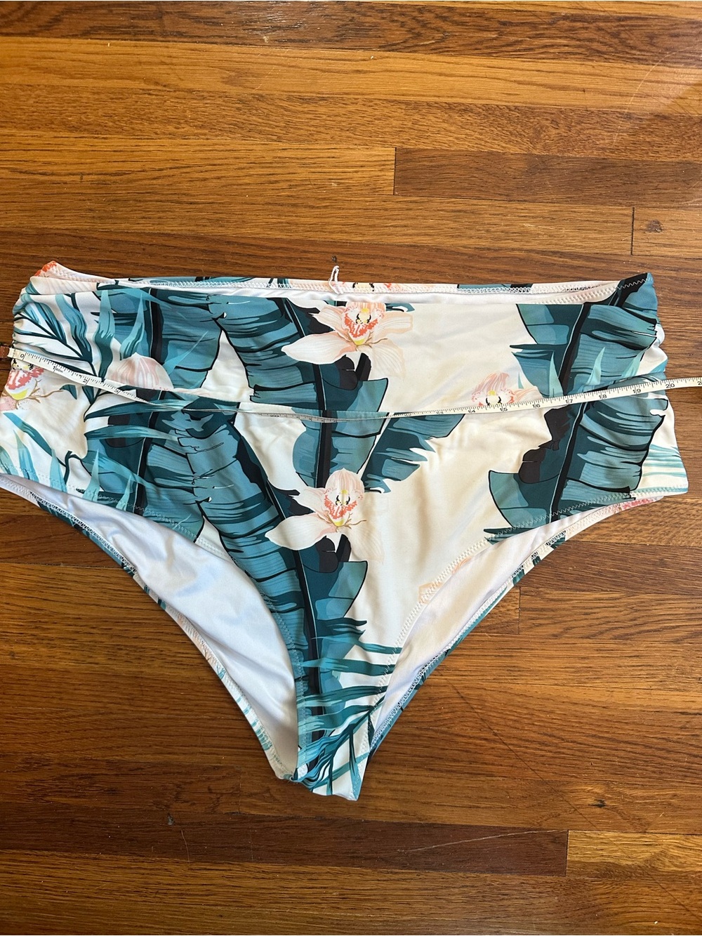 Cupshe White & Teal Tropical High-Waist Bikini Bottom 1x